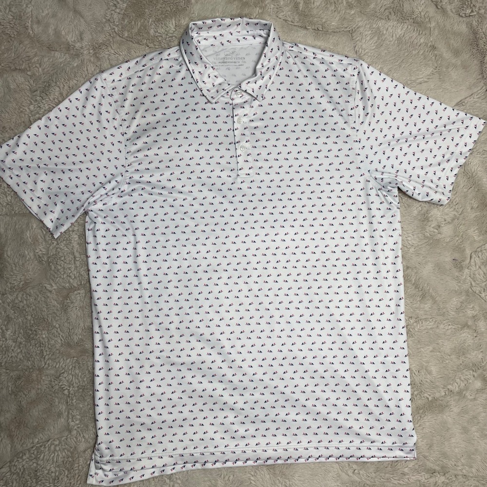 Vineyard Vines Performance Polo Shirt Mens Large White Sailboat Print Golf L - Picture 4 of 10